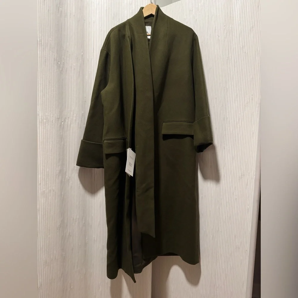 Viral Zara Coat with Scarf Wool, Olive Green. Sz xs/s - Picture 11 of 16